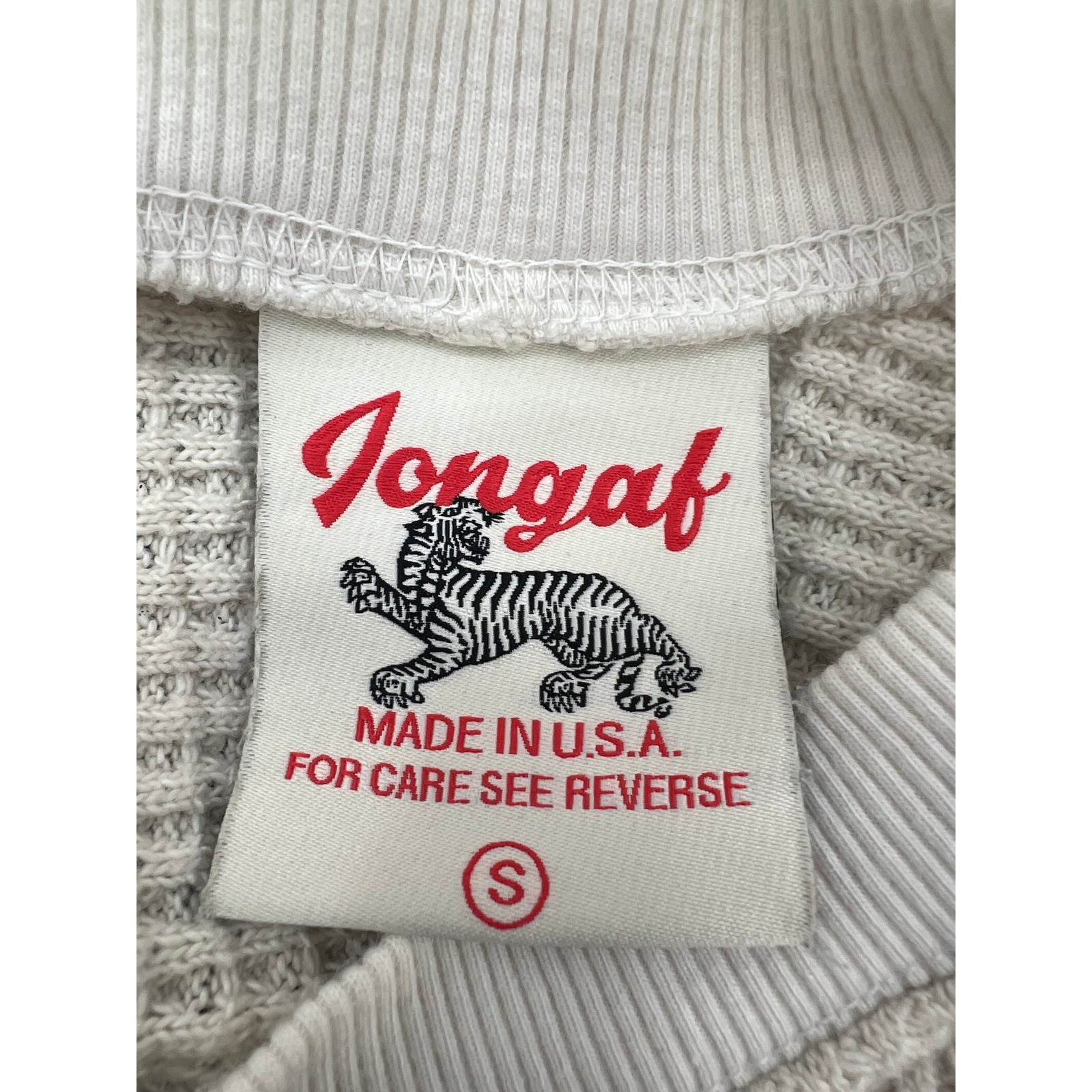 Iongaf Small Cream Waffle Knit Thermal Ball Sweater Blue Tiger Back Usa — image 3 of 8